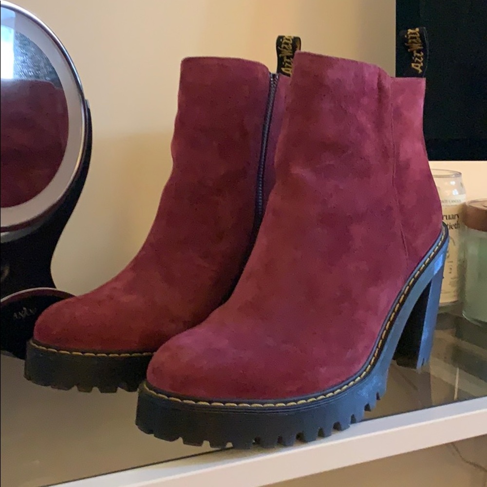 Dr. Martens Magdalena Maroon Suede Combat Boots